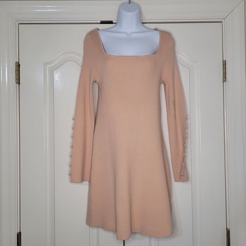 NWT Willow & Wind Dress Ribbed Bodycon Mini Dress Large Sleeve Buttons & Cutouts